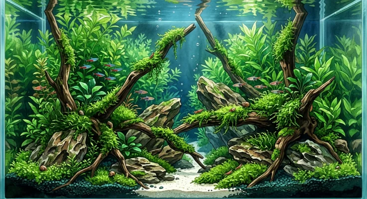 Aquascaping con musgos: técnicas para fijar y decorar