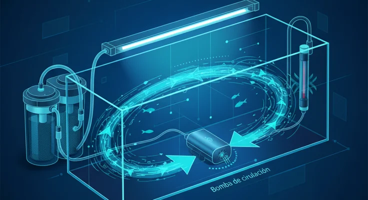 Bomba de circulación para acuario: movimiento del agua