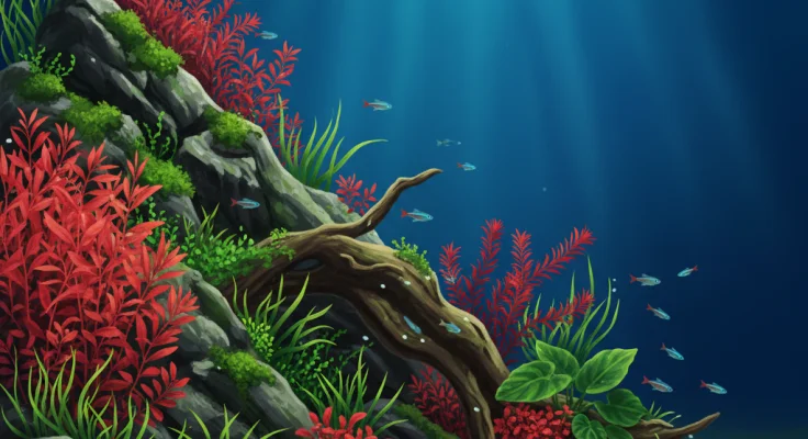 Color y contraste en aquascaping: plantas rojas y verdes