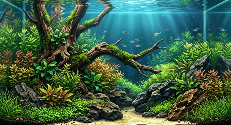Composición en aquascaping: regla de tercios y punto focal