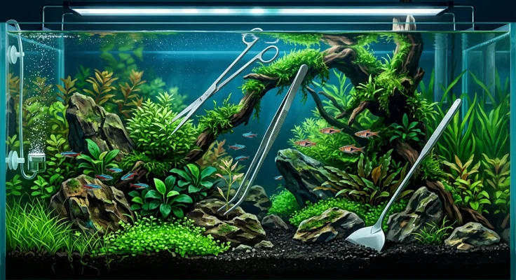 Herramientas de aquascaping: tijeras, pinzas y espátulas
