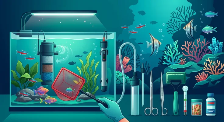 Red para peces y accesorios básicos de mantenimiento